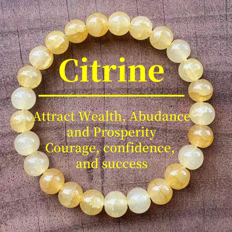 Cross-Border Popular Temu Xiyin Tk Beaded Bracelet Yellow Stripesd Crystal Citrine Handmade Elastic Bracelet