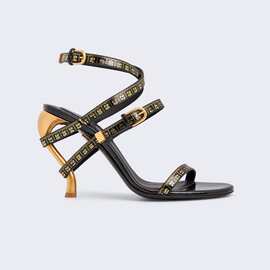 经典奢华尺子真皮拼色歪跟时尚绑带高跟凉鞋 ELSA sexy  SANDALS