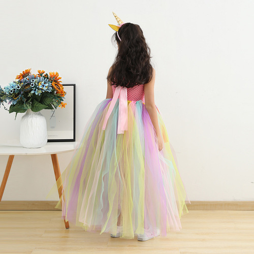 European and American children's clothing 2024 new lined girls' dress long floral tutu skirt mesh princess dress