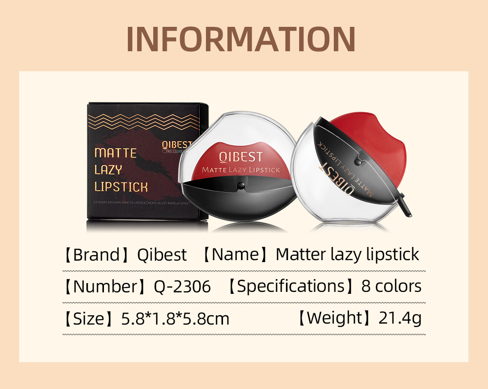 QIBEST Lazy Lip Lipstick is not easy to fade, has a long-lasting matte finish, and does not stick to the rim of the cup. Wholesale undefined