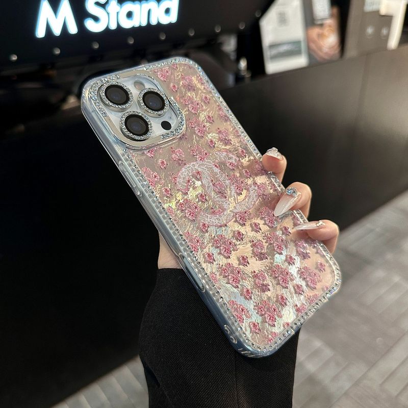 iPhone15Pro/14Proに適したハイエンドのイン接着剤フラワー16Promax携帯電話ケース、フラッシュダイヤモンドフレーム付き|undefined