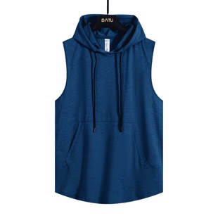 New Men's Sleeveless Hooded Pullover Short-Sleeved T-Shirt Quick-Drying Loose Breathable Pure Color Sweat-Absorbent Fitness Vest
