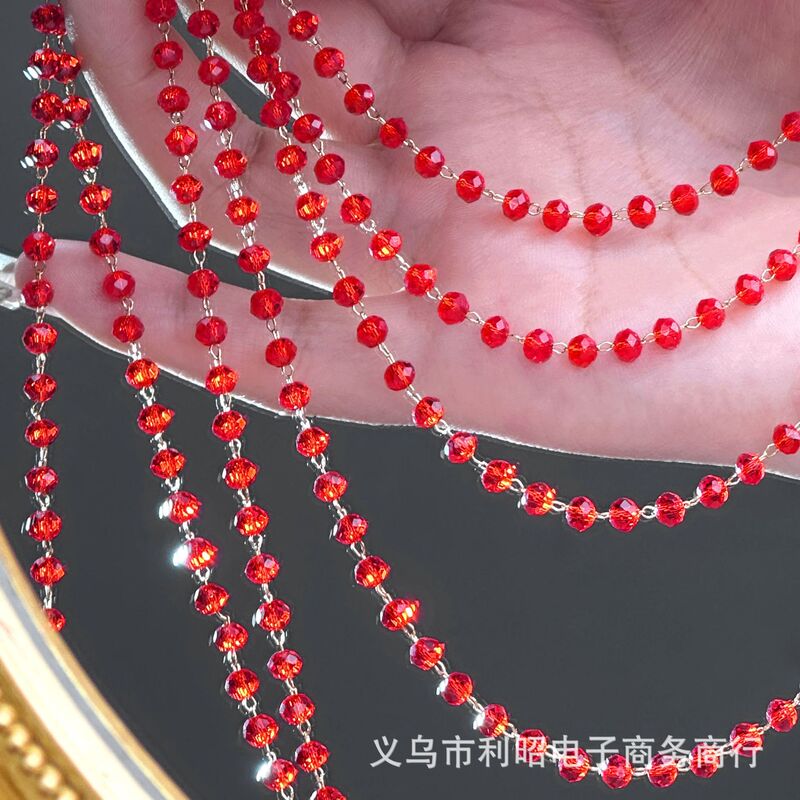 DIY链条 红色水晶珍珠 喜庆婚庆珠串链流苏链手链项链串珠链条铜|undefined