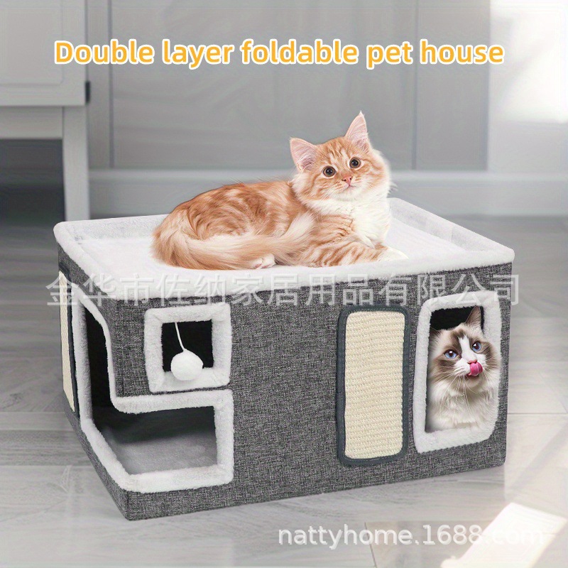 Nido para gatos cálido invierno doble capa plegable casa de gatos villa general cuatro estaciones semicerrada casa doméstica doméstica doméstica nido para mascotas interiores image 7