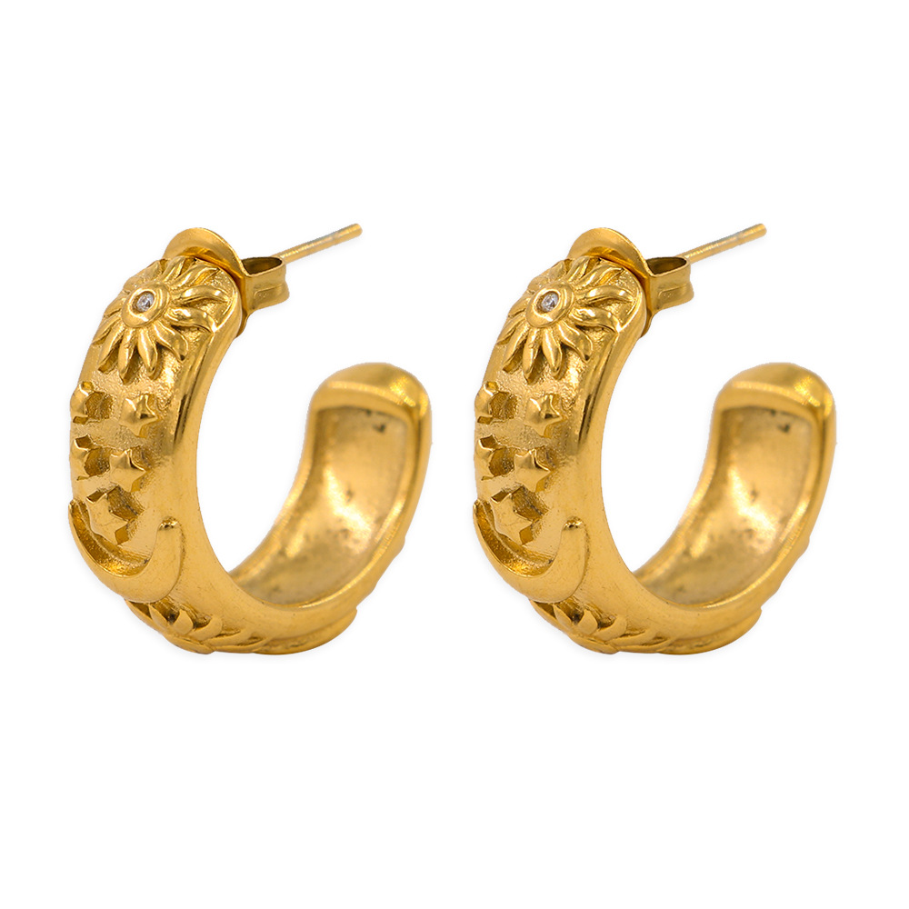 Sun, Star, Moon Pattern Women'S Gender 1 Pair Fashion Sun Star Moon Plating 304 Stainless Steel 316 Stainless Steel Rhinestones 18K Gold Plating In Furnace Stainless Steel Earrings