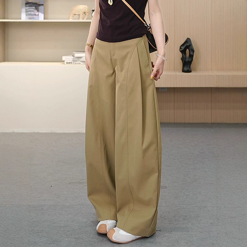 Khaki Pants for Petite Women 2026 Spring New High-Waisted Slimming Hip-Covering Casual Straight-Leg Pants 6493