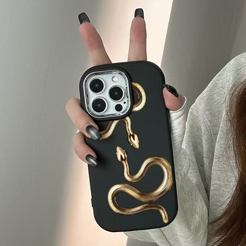 Serpiente dorada personalizada para Apple 16pro funda para teléfono móvil nuevo 15promax galvanoplastia 14/13/12 anti-caída 11x