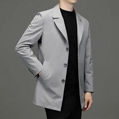 2025春秋新款休闲风衣男中长款宽松大码西装上衣男士外套商务男装