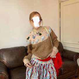 法式小众2026秋季新款手工钩编小绵羊碎花女毛衣费尔岛圆领针织衫
