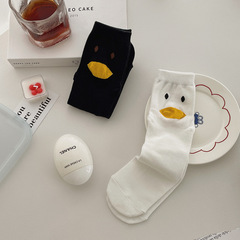 春夏新款丑萌小鴨襪子歐貨簡約白色中筒襪舒適長襪男女諸暨批發