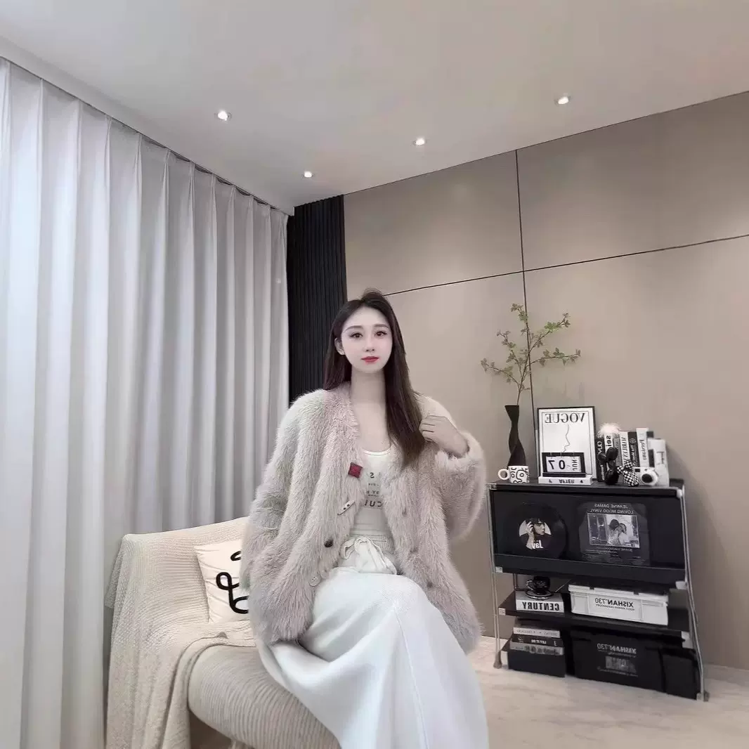 法式粉色毛毛外套女2024冬小个子名媛chic穿搭百搭韩系厚上衣整皮