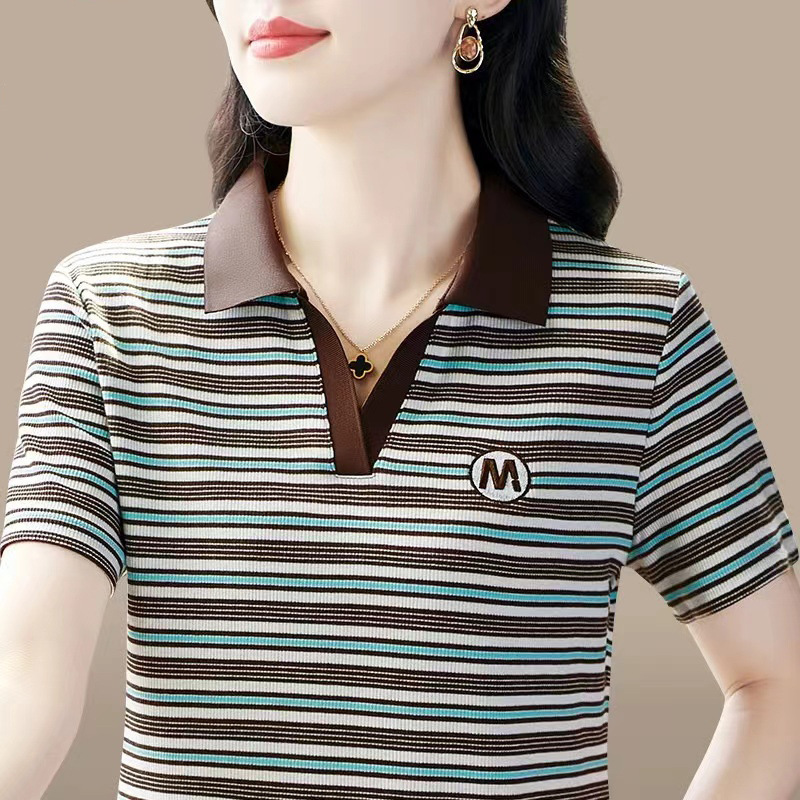 High-End Mom-Style Short-Sleeve T-Shirt, New Summer Casual Top for Middle-Aged Women, Stylish and Age-Reducing, Slimming Base Shirt High-End Mom-Style Short-Sleeve T-Shirt, New Summer Casual Top for Middle-Aged Women, Stylish and Age-Reducing, Slimming Base Shirt