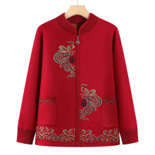 中老年人秋装外套女唐装奶奶春秋款针织毛衣妈妈生日喜庆婚宴太太