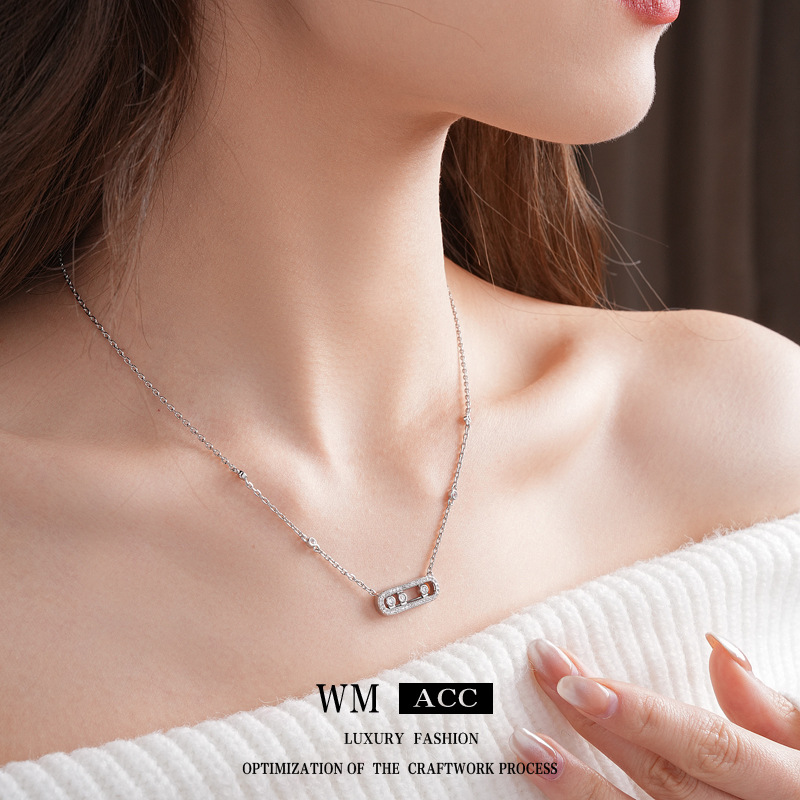 Zircon hueco deslizante collar elíptico ligero lujo frío viento delicado pulsera alta sensación de moda conjunto de joyería mujer