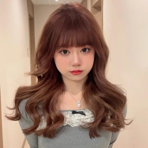Southeast Asia Women's Medium-Long Wavy Bangs with High-Temperature Silk Mechanism Wig Full Head Cover
