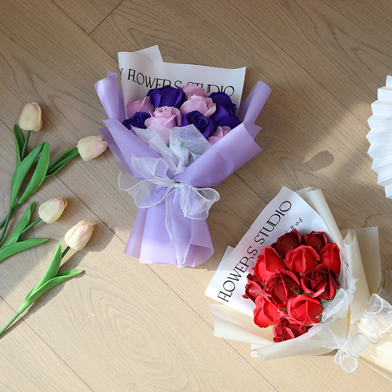 Home & Garden Luxury Soap Flower Bouquet - Rose, Carnation & Sunflower Handmade Gift For Mother's Day, Wedding, Birthday (11 Roses, Multiple Colors)_voghion.com