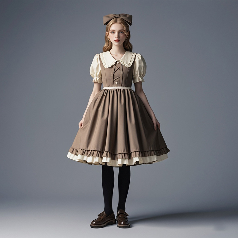 원래 디자인 로리타 작은 드레스 매일 원피스 맞춤형 하이 엔드 여성 의류 다크 브라운 공주 투투 원피스
