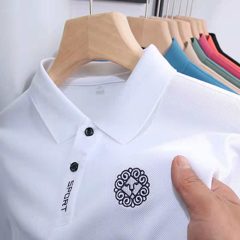 (Se admite la entrega de una pieza) Camiseta de manga corta para hombre de verano bordada camisa de polo de talla grande de negocios de moda Comercio exterior Al por mayor