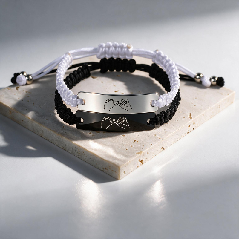 Popular stainless steel DIY braided bracelets, a hot-selling item in Europe and the US, available for wholesale from the manufacturer. Black and white couple bracelets