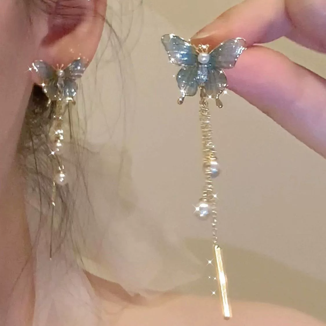 Fashionable metal earrings from pearl, light luxury style, gradient, 2023 collection, Chinese style