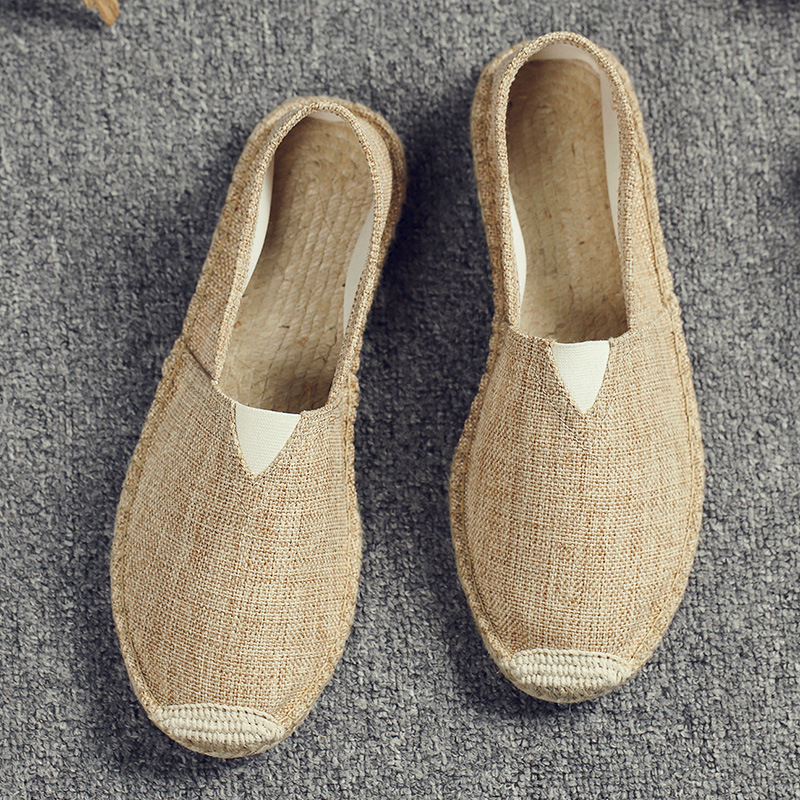 Venta directa de fábrica zapatos de suela de cáñamo de verano zapatos de cuerda de lona de pescador tejido de paja zapatos de lino absorbentes de sudor transpirables perezosos