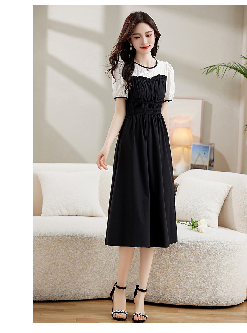 Váy chữ A tay phồng eo thon ren ghép giả hai mảnh Z8838 — Màu đen, Màu caramel chi tiết 17