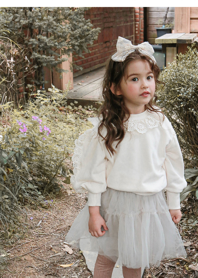 Abbigliamento per bambini Felpa con cappuccio a maniche lunghe pullover allentato in pizzo per bambina_voghion.com