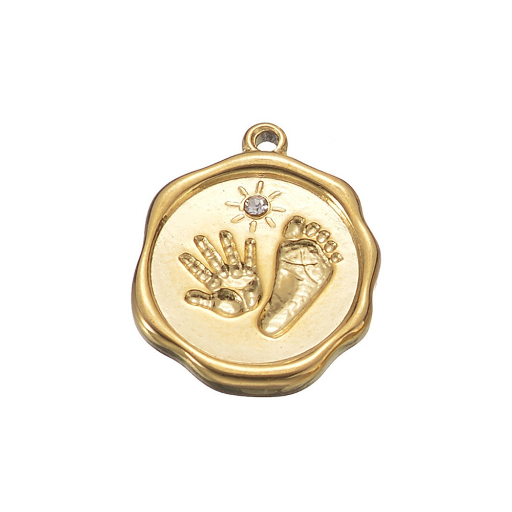 Zircon Inlay Material DIY Jewelry Accessories Classification Smooth Embellishment 5 PCS/Package 304 Stainless Steel Zircon Palm Footprint Polished Pendant