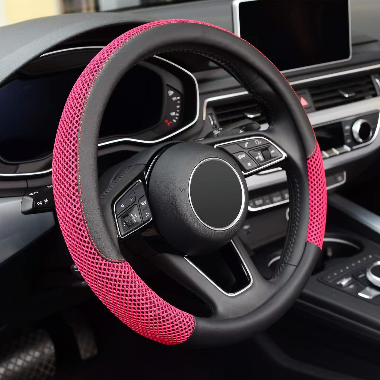 Car Steering Wheel Cover for All Seasons, Seam-Free Leather Ice Silk Men's and Women's Sports Universal Handlebar Cover