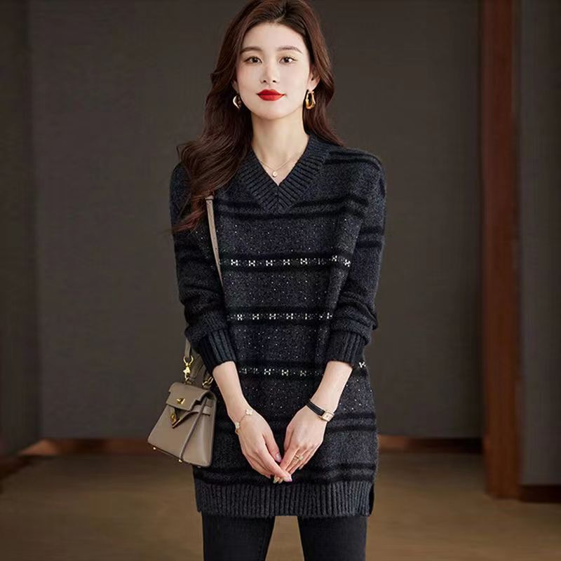 Plus Size Mid-Length Sweater for Women Autumn and Winter 2025 New High-End Lazy Style Inner Thickeneded Wool Sweater Top Trendy