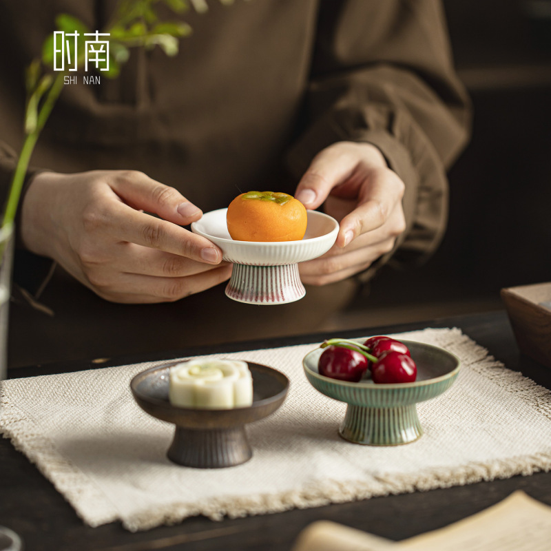 窑变中式复古果盘高脚茶点盘小精致水果点心盘家用陶瓷干果零食盘|undefined