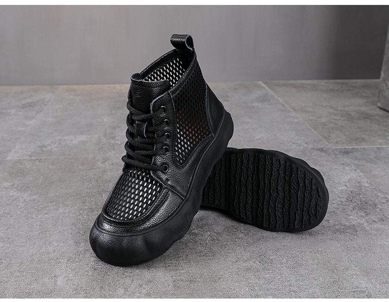 Boot nữ cổ thấp da bò lưới phối đế dày phong cách cổ điển — màu nâu chi tiết 11