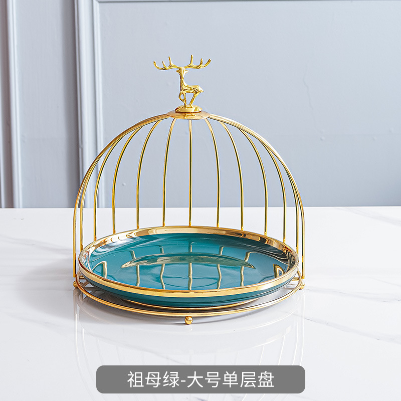 Plato de fruta de cerámica de lujo ligero mesa de café de la sala de estar cesta de frutas en casa plato de pastel de caramelo creativo adornos de almacenamiento de postre de doble capa