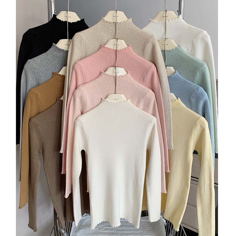 Sweet Lace Mock High Collar Knitted Sweater 2024 Autumn and Winter New Korean Design Sense Base Shirt Inner Top Women