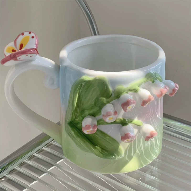 Кружка из керамики с Tulip Girl Heart Hand роспись Tulip Tully S трёхмерная цветочная текстура Girlfriend марка чашка