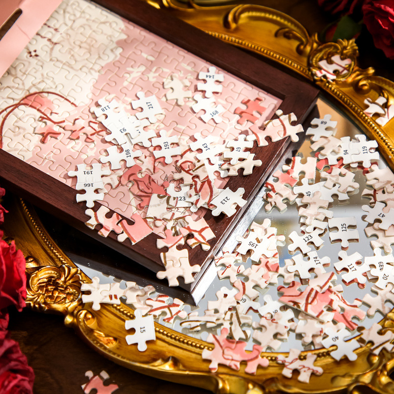 Mr. Paper Jigsaw Gift Box (largo) Rose Endless Poetry de alto valor Rompecabezas de escritorio de bricolaje para estudiantes románticos