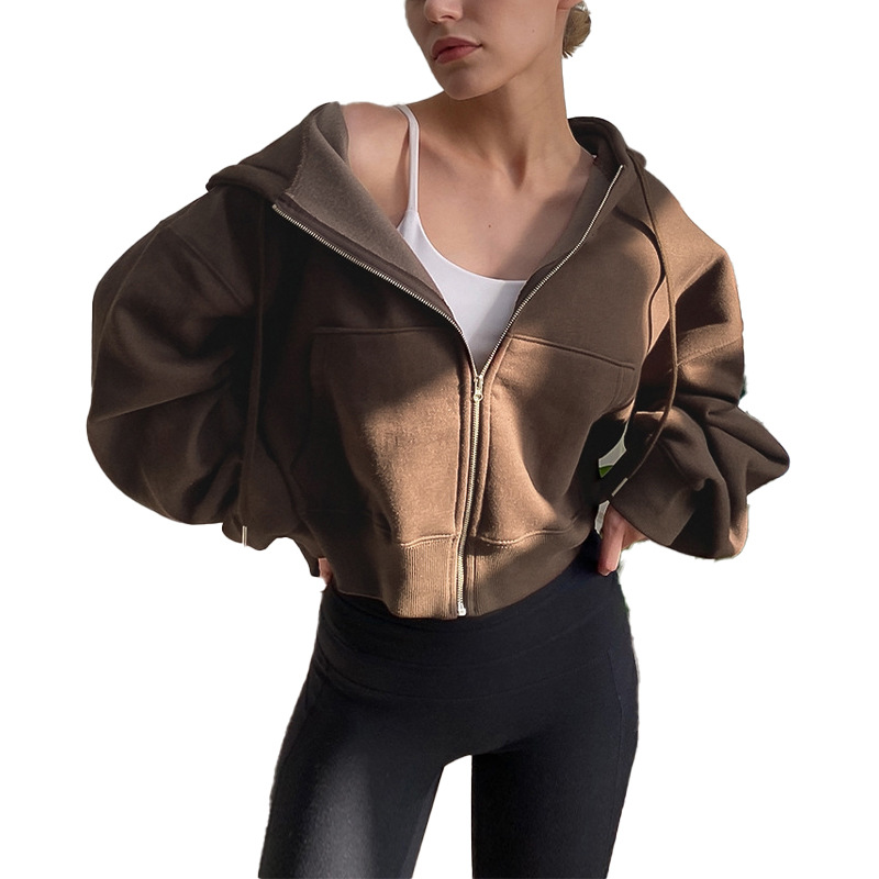 【Liquidación】Chaqueta deportiva corta con capucha y cremallera, forrada de lana, para primavera y otoño, moderna y cálida, para mujer. image 8