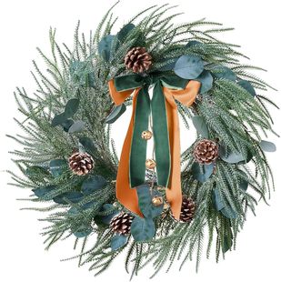 Cross-Border New Christmas Bow Garland Country Door Hanging Decoration Christmas Pine Cone Door Hanging Party Pendant
