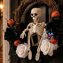 万圣节带铃铛花环仿真花万圣节装饰花圈门挂壁挂Halloween Wreath