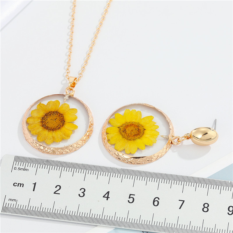 Europe and America Cross Border Ornament Creative Resin round Dried Flower Daisy Necklace Earrings S