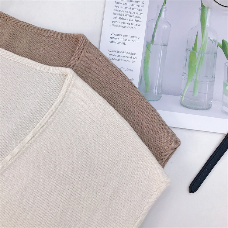 7065 Summer New Arrival French Style Retro Off-white V-neck Flying Sleeve Slim-fit Slimming Cool Breathable Short-sleeved T-shirt for Women