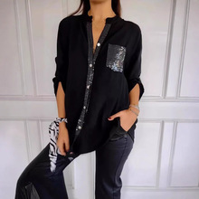 2025春夏外贸亚马逊速卖通ebay欧美女式宽松休闲烫砖袖衬衫