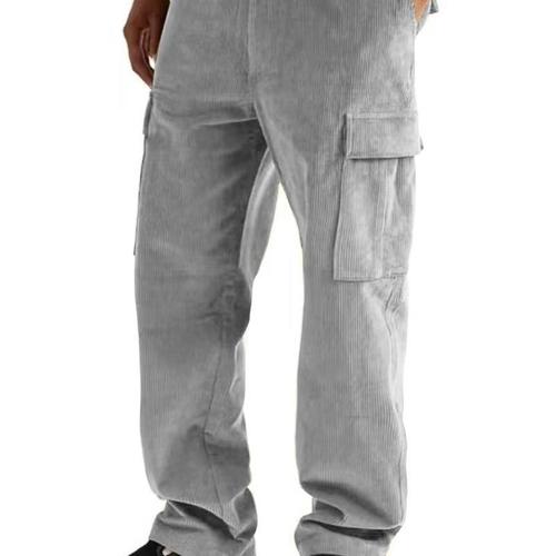 Eurasian elastic-waist autumn straight-leg loose high-waist plus-size men's pants with multiple pockets casual pants men's corduroy