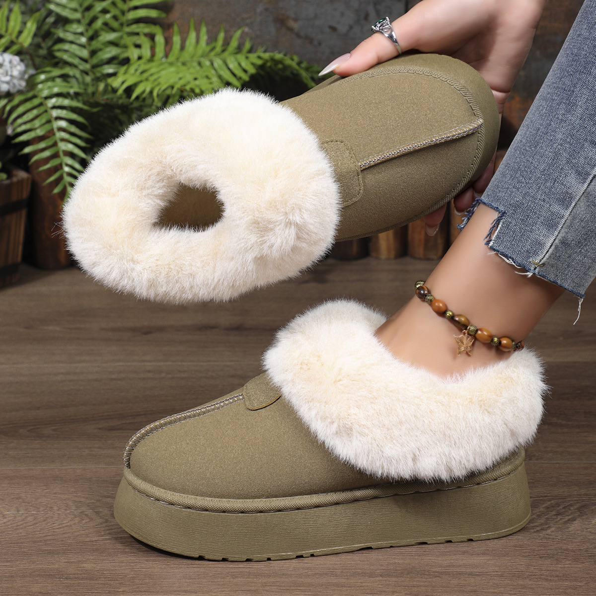 New platform low-top casual women's boots warm fluffy snow boots_voghion.com