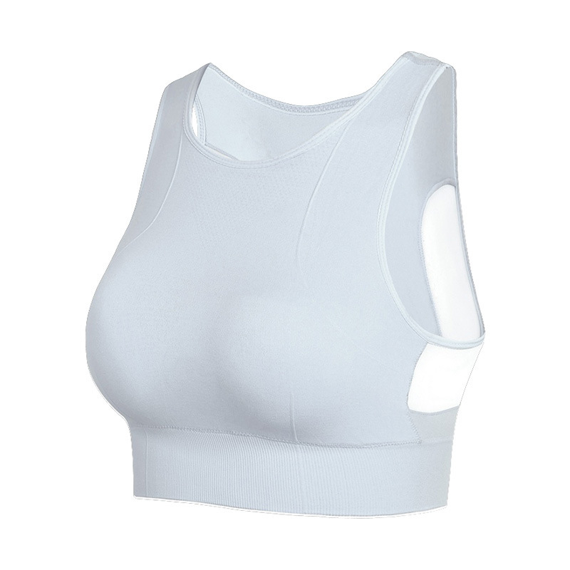 Sujetador deportivo de doble capa (sin aros) con espalda de malla, transpirable, de secado rápido, para yoga, gimnasio o running.