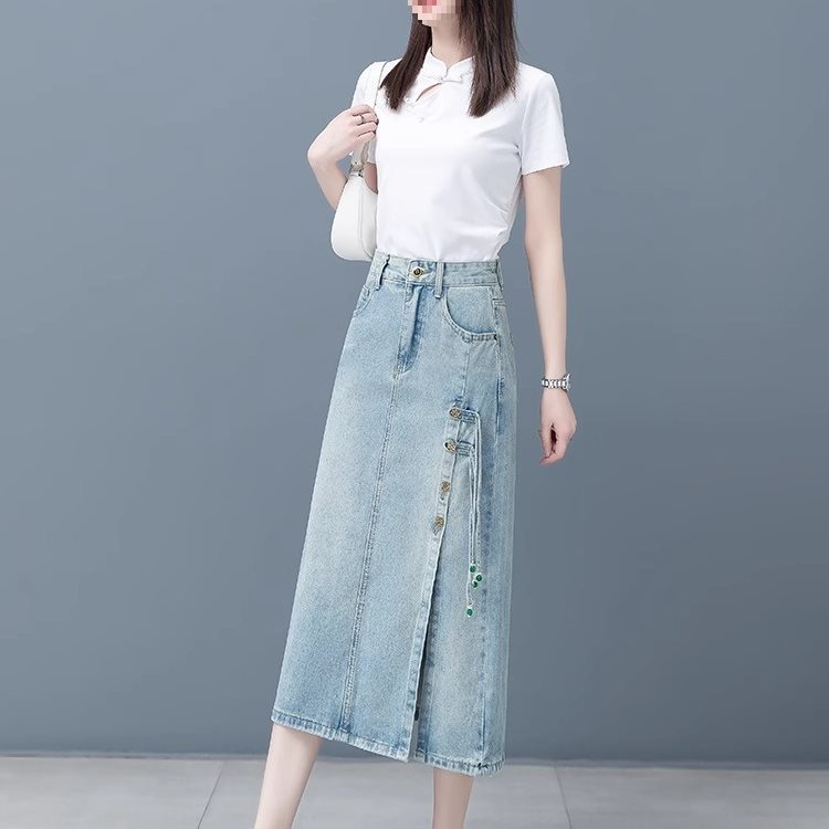 Retro light spring design fashionable denim skirt