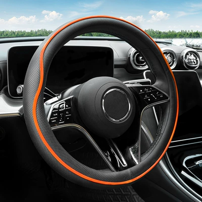 Steering wheel cover Nappa Leather, All-Season, Stylish - orange-38cm