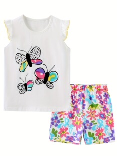 B 53621 Summer Girls Print Knitwear Set Ůͯӡ�����b ��