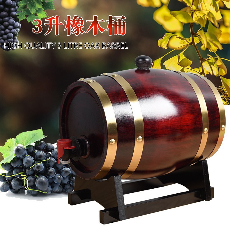 跨境木质3L红酒桶木制橡木桶酒吧酒庄展会红酒木桶展示摆件带支架