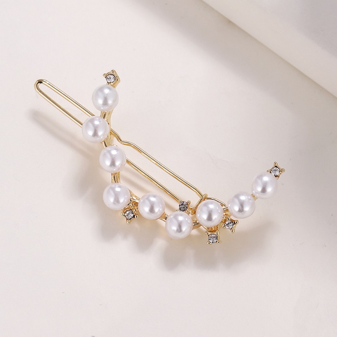 Clip lateral retro en forma de C Corea del Sur exquisita perla Rhinestone horquilla en forma de V Hada Luna Constelación Bangs clip